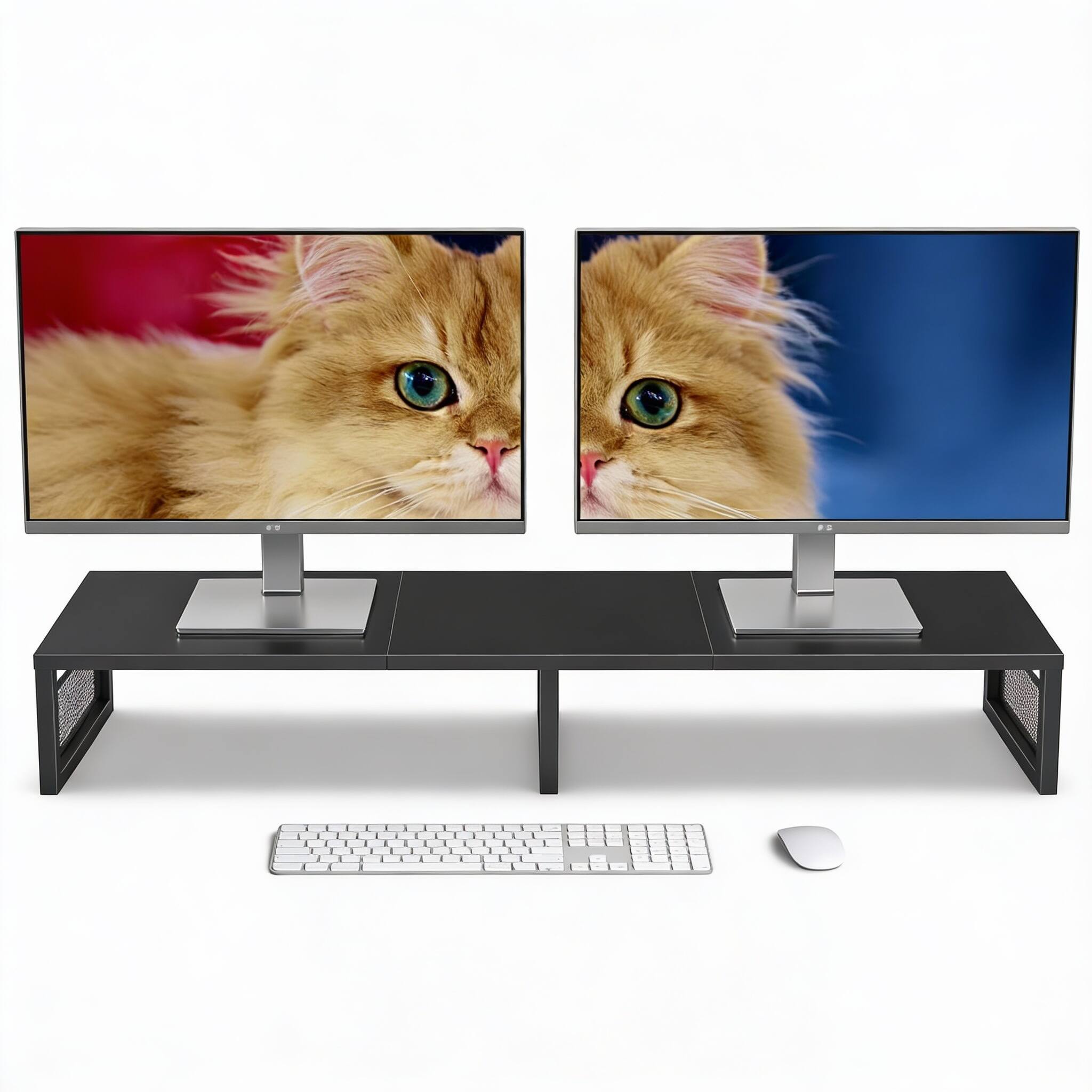 Front. Frangdom - Dual Monitor Stand Riser with Storage for Desk Office Supplies - Black.