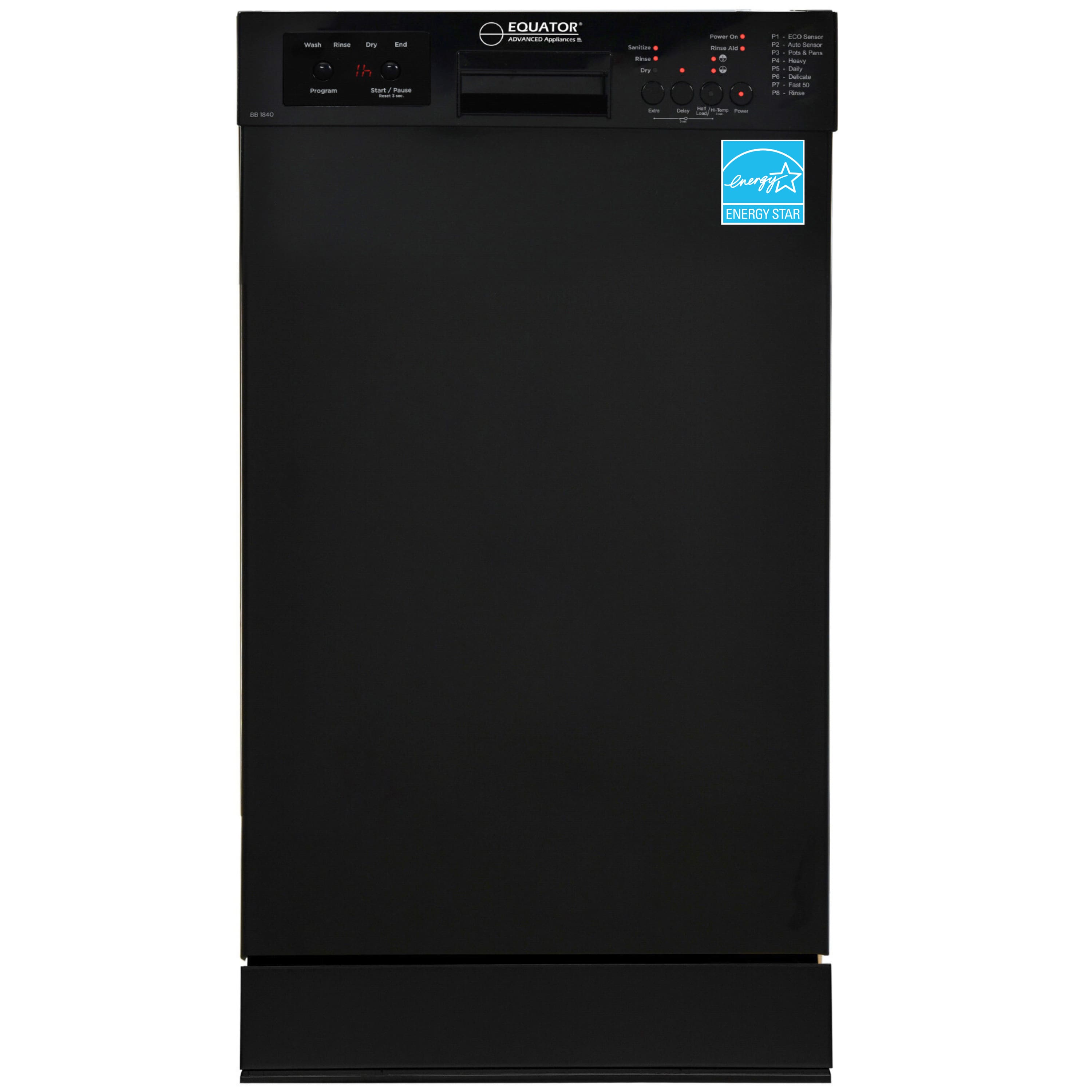 Equator - 18" Built-In Dishwasher Front Control 10 place+Wine Rack 3.4g Sanitize Super Dry 51 dB 110V Energy Star - Black