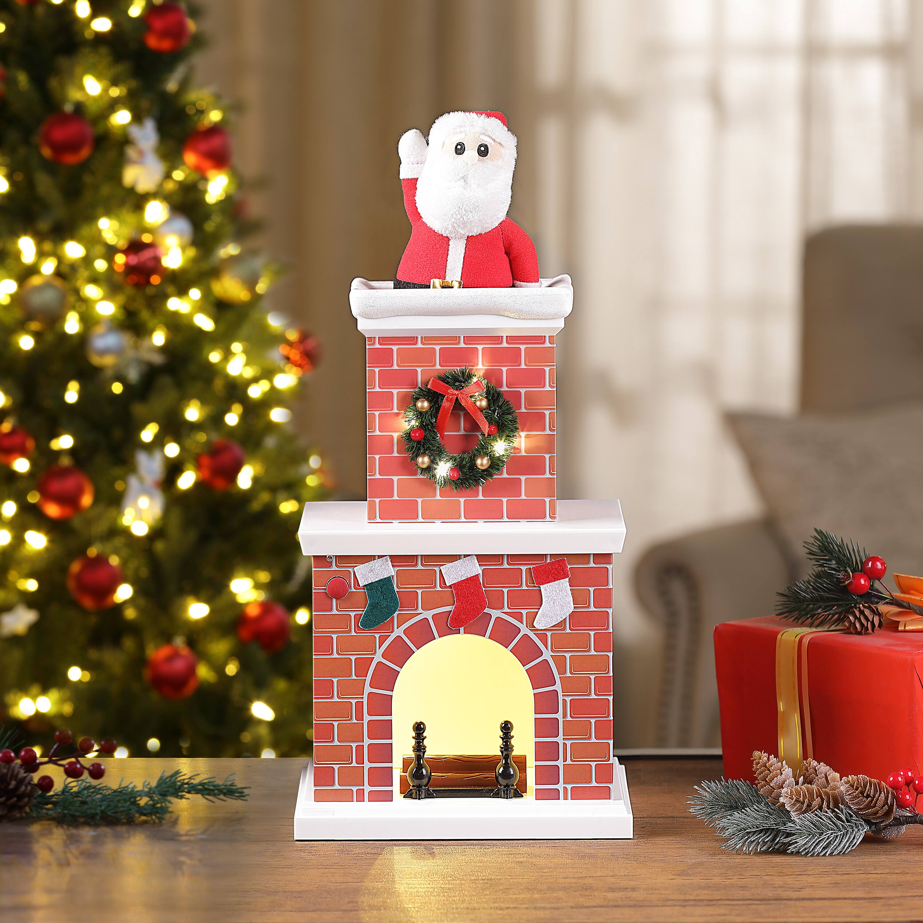 Alt View 11. Mr Christmas - 18" Animated Santa in Chimney - White.