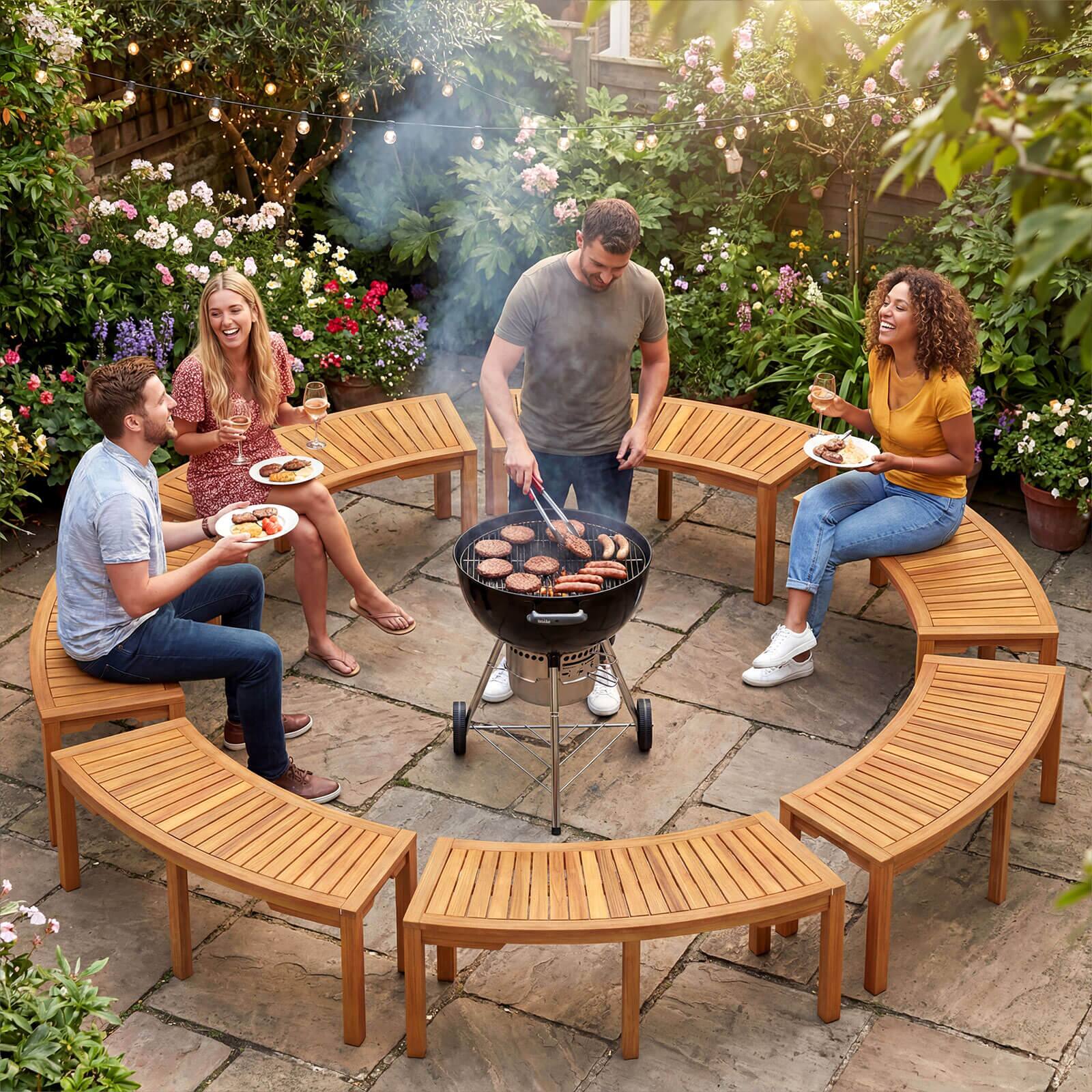 Alt View 5. Costway - Costway 2 PCS Outdoor Curved Bench with Slatted Seat Wrap Around Tree Bench 2-Person Seating - Natural.