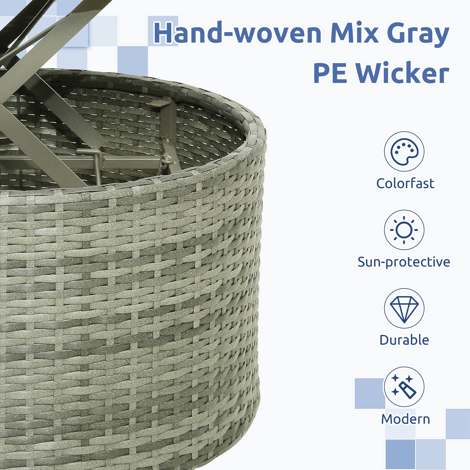 Hand-woven Mix Gray PE Wicker Colorfast Sun-protective Durable Modern