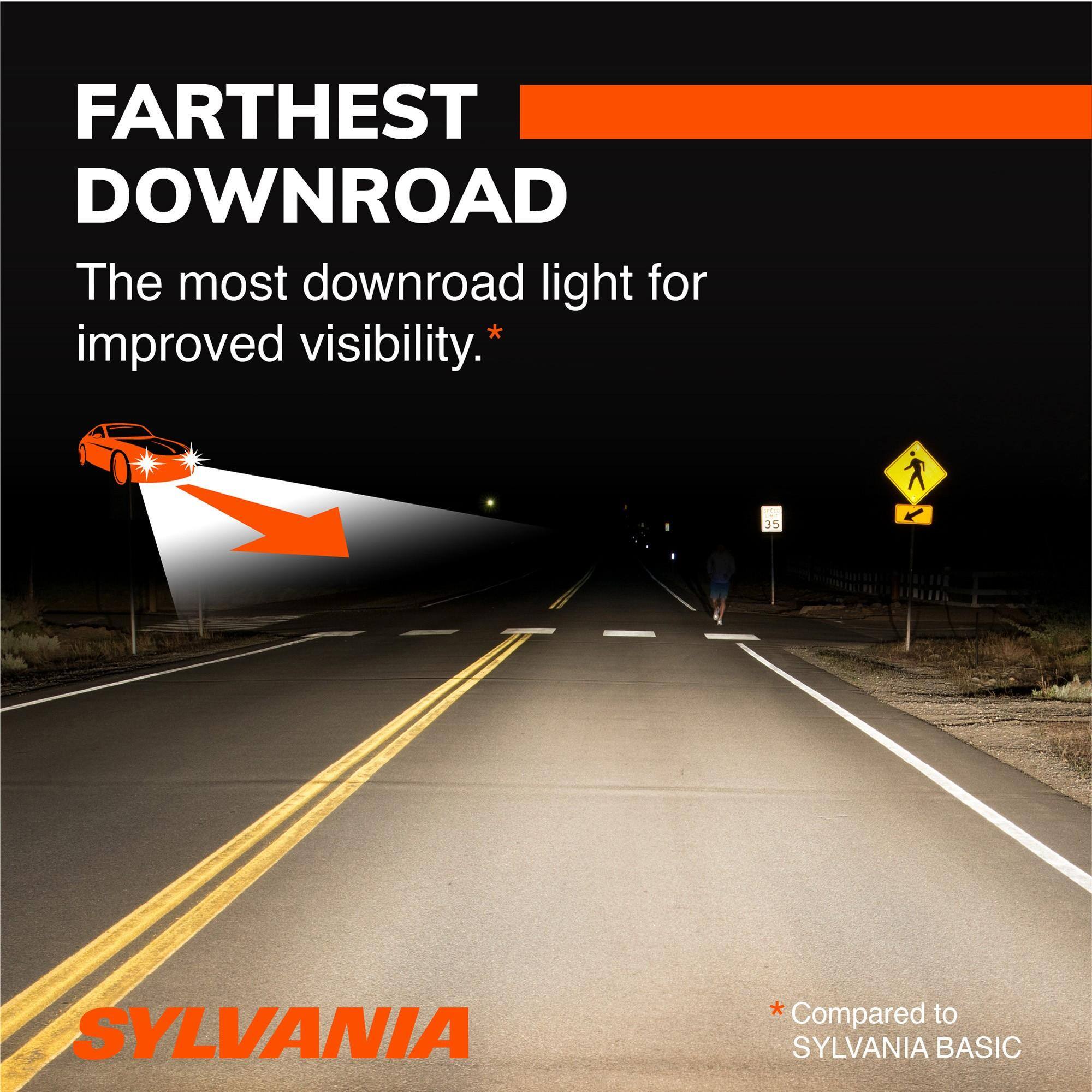FARTHEST DOWNROAD  
The most downroad light for improved visibility.  
35  
SYLVANIA  
*Compared to SYLVANIA BASIC