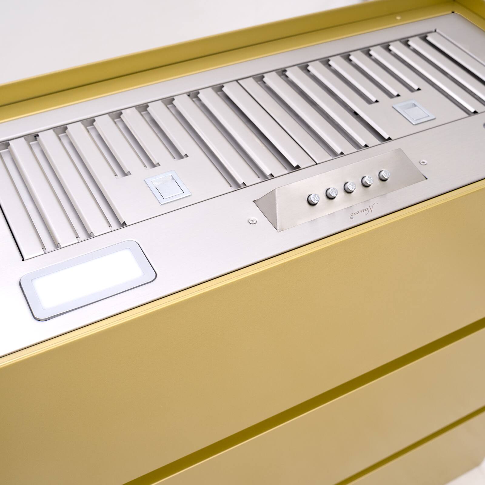 Back. Akicon - Akicon 30 inch Ducted 600-CFM Matte Gold Wall-Mounted Range Hood with Charcoal Filter - Gold.