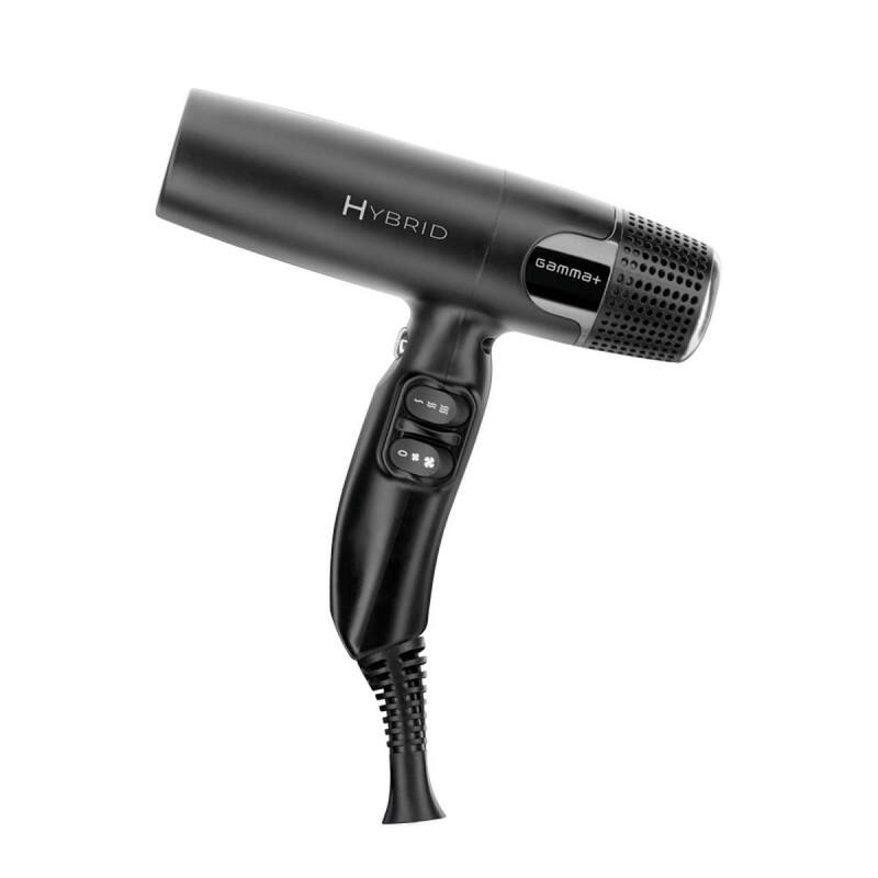 Gamma+ - Hybrid Professional Hair Dryer Lightweight 10.6 oz, Ionic Technology, Low Noise with 2 Nozzles and Diffuser - Black