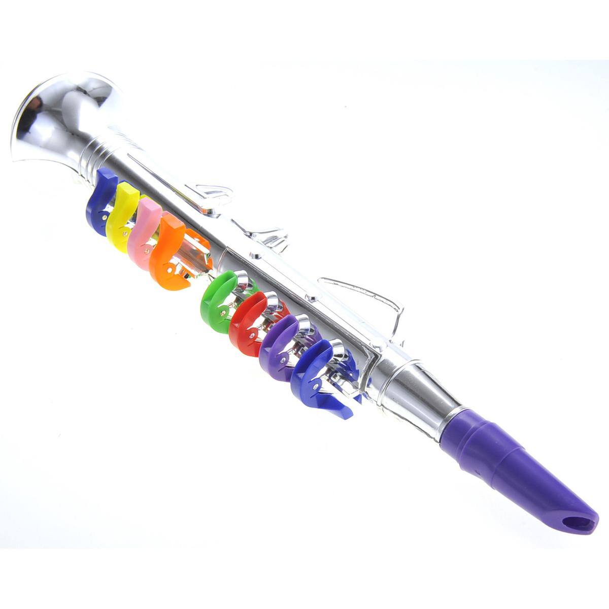 Back. JuzToys - Kids Clarinet Toy Musical Wind Instruments Plastic 8 Rhythms Metallic Golden Saxophone for Kids Early Educational Toy - Silver.