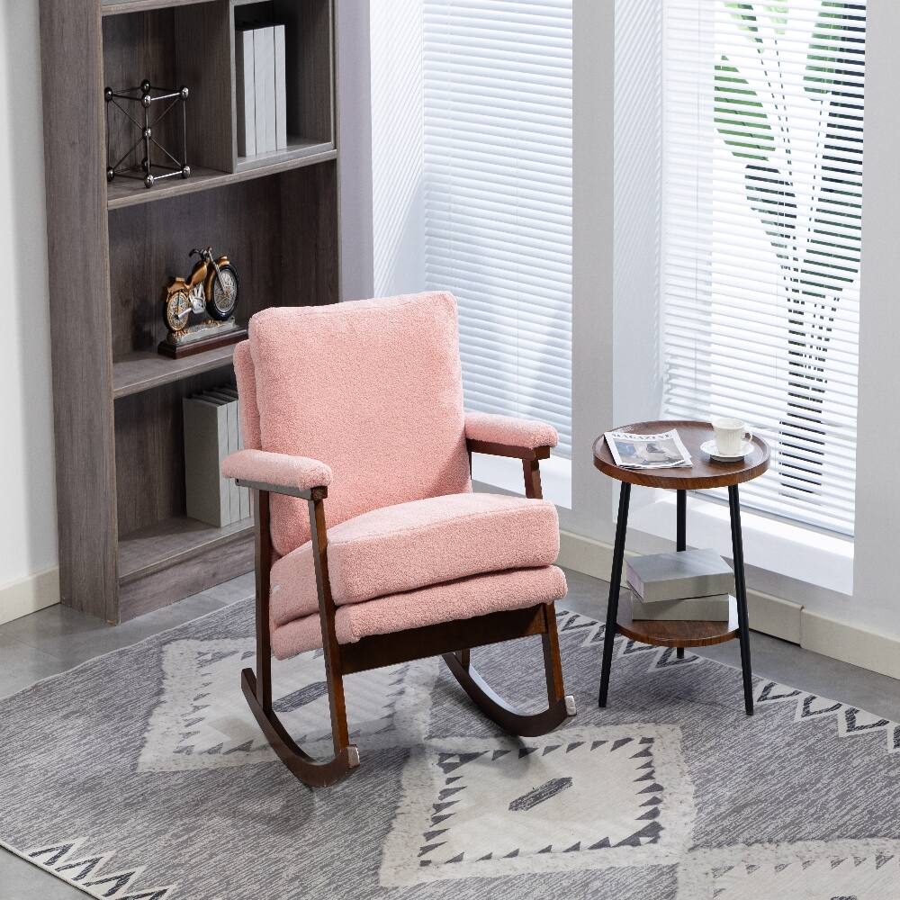 Back. Loheer - Loheer Mid Century Modern Rocking Chair Solid Wood Frame Pink - Pink.