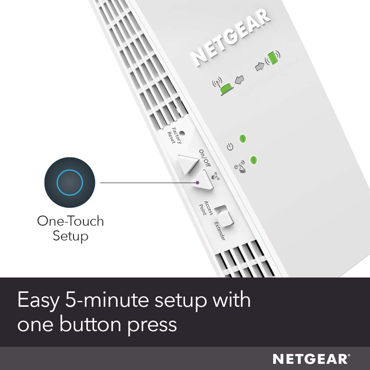 NETGEAR Reset Factory On/Off One-Touch Setup Point Access Extender Easy 5-minute setup with one button press