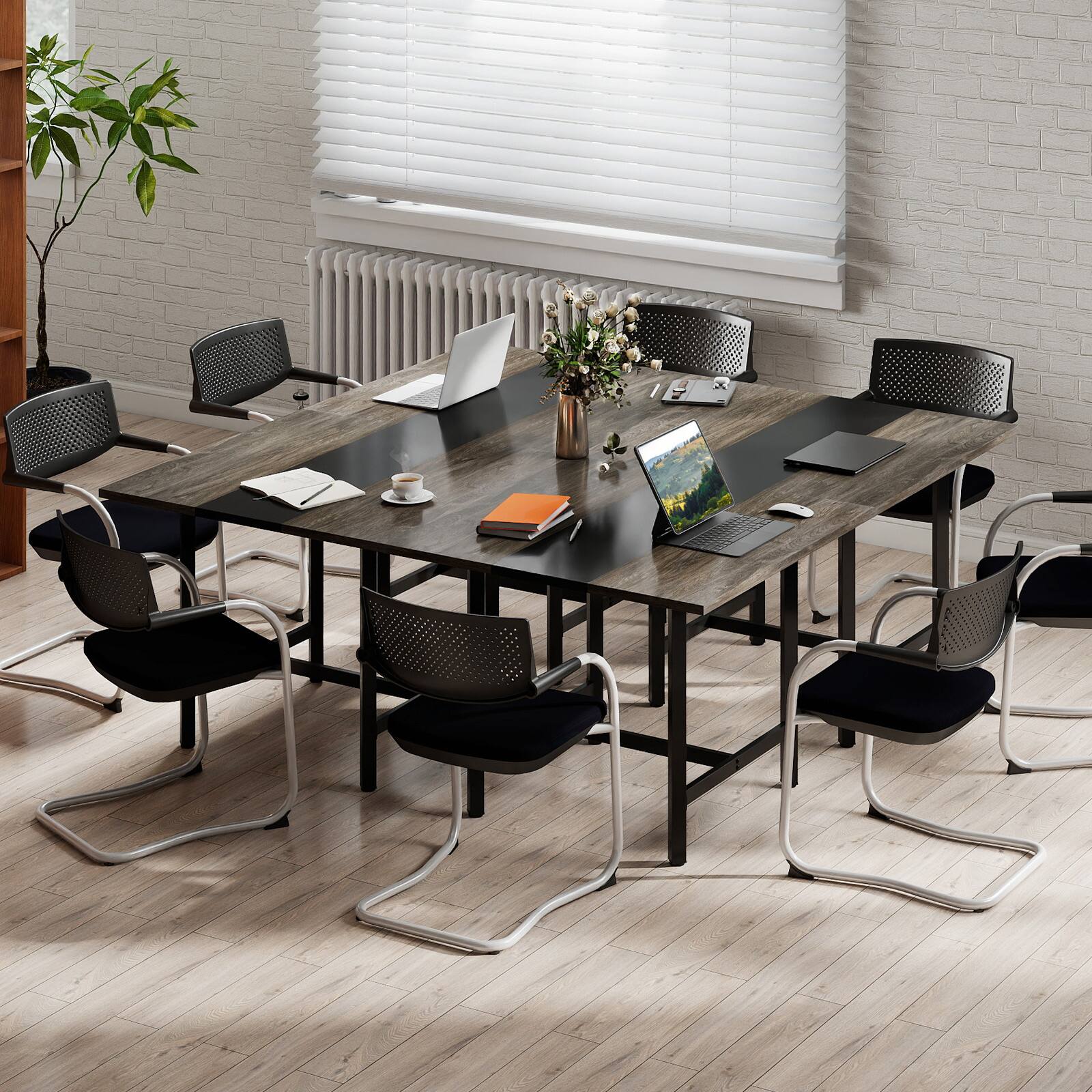 Alt View 5. Costway - Costway 2 PCS 39.5" Square Conference Table with Thickened Tabletop & Heavy-duty Metal Frame - Gray + Black.
