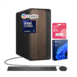 HP - Upgraded - OmniDesk Desktop - Intel Core Ultra 7 265 - 64GB RAM 2TB SSD - Wired Keyboard & Mouse - Adata 64GB USB Drive - Black