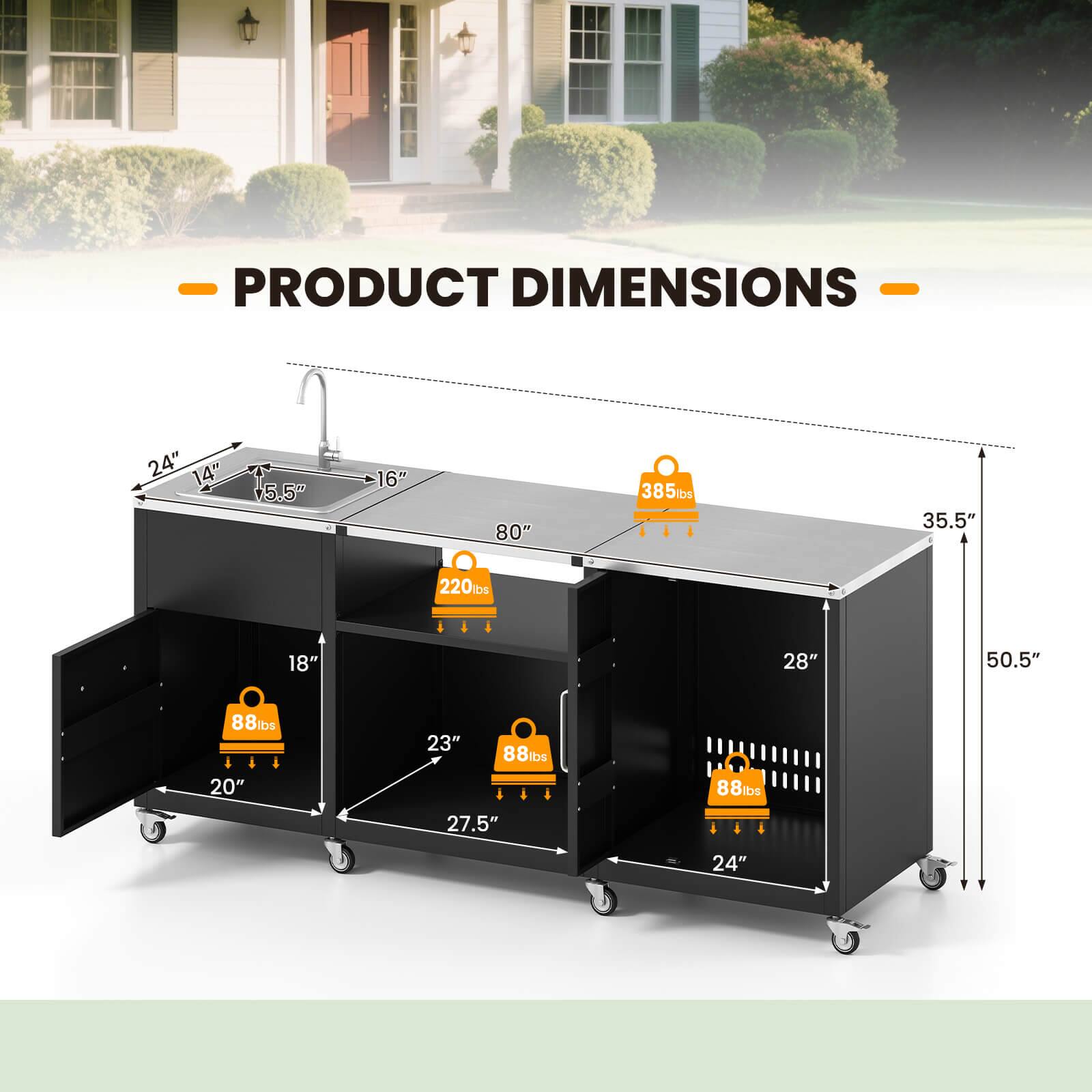- PRODUCT DIMENSIONS -  
24" 14" 5.5" 16" 80" 385 lbs 35.5" 220 lbs 18" 28" 50.5" 88 lbs 20" 23" 88 lbs 88 lbs 27.5" 24"
