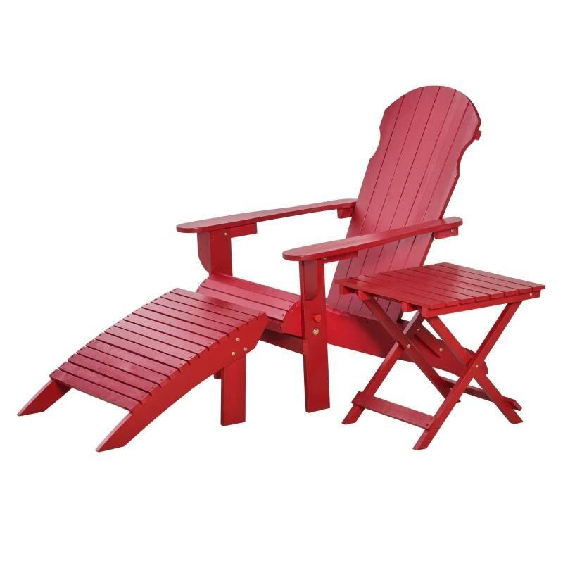 Front. SlickBlue - 3-Piece Adirondack Lounge Set – Folding High-Back Chair with Ottoman and Side Table - Red.