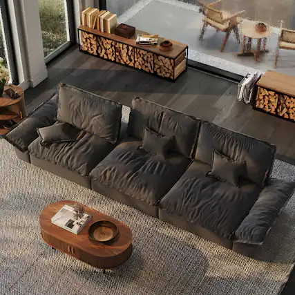 Front. POVISON - 141.73" Sailboat Deep Sofa Stain Resistant Cozy Couch with Adjustable Backrest - Gray Suede Fabric.
