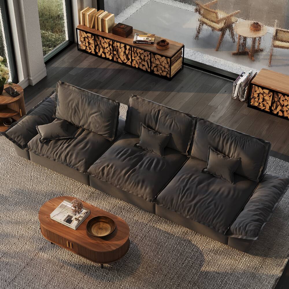 Front. POVISON - 141.73" Sailboat Deep Sofa Stain Resistant Cozy Couch with Adjustable Backrest - Gray Suede Fabric.