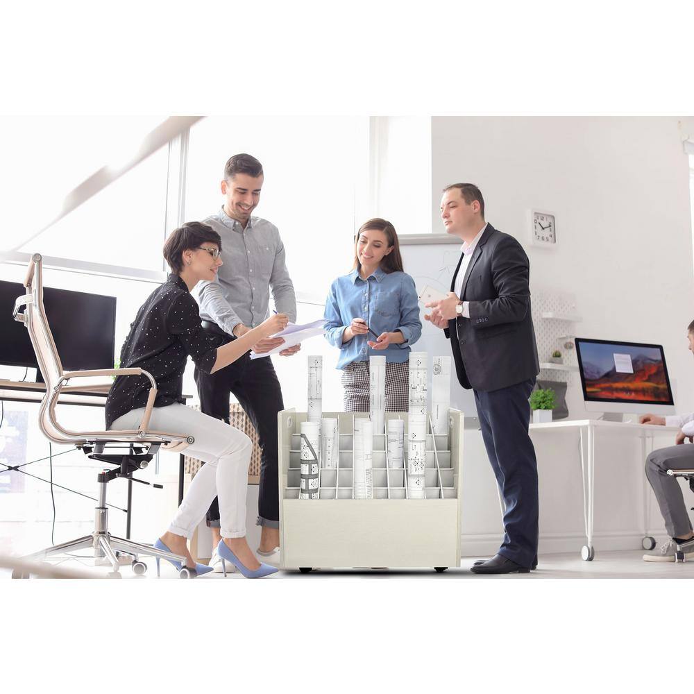 Angle. AdirOffice - Blueprint Storage Wood 50-Compartment Portable Roll File Cart - White.