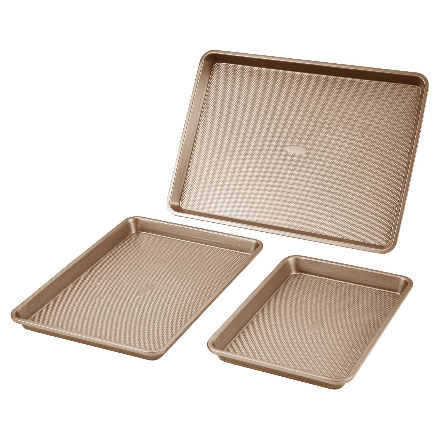 Alt View 4. VEVOR - Baking Pans Set, 3-Piece, Nonstick Carbon Steel Cookware Sheets & Trays, Stackable Kitchen Oven Bakeware Cooking Sets - Gold.