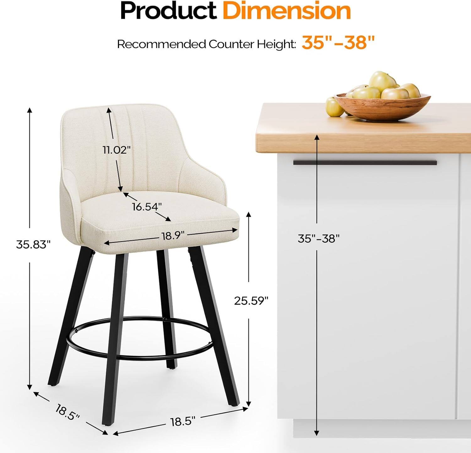 Product Dimension  
Recommended Counter Height: 35"-38"  
11.02"  
16.54"  
35.83"  
18.9"  
35"-38"  
25.59"  
18.5"  
18.5"