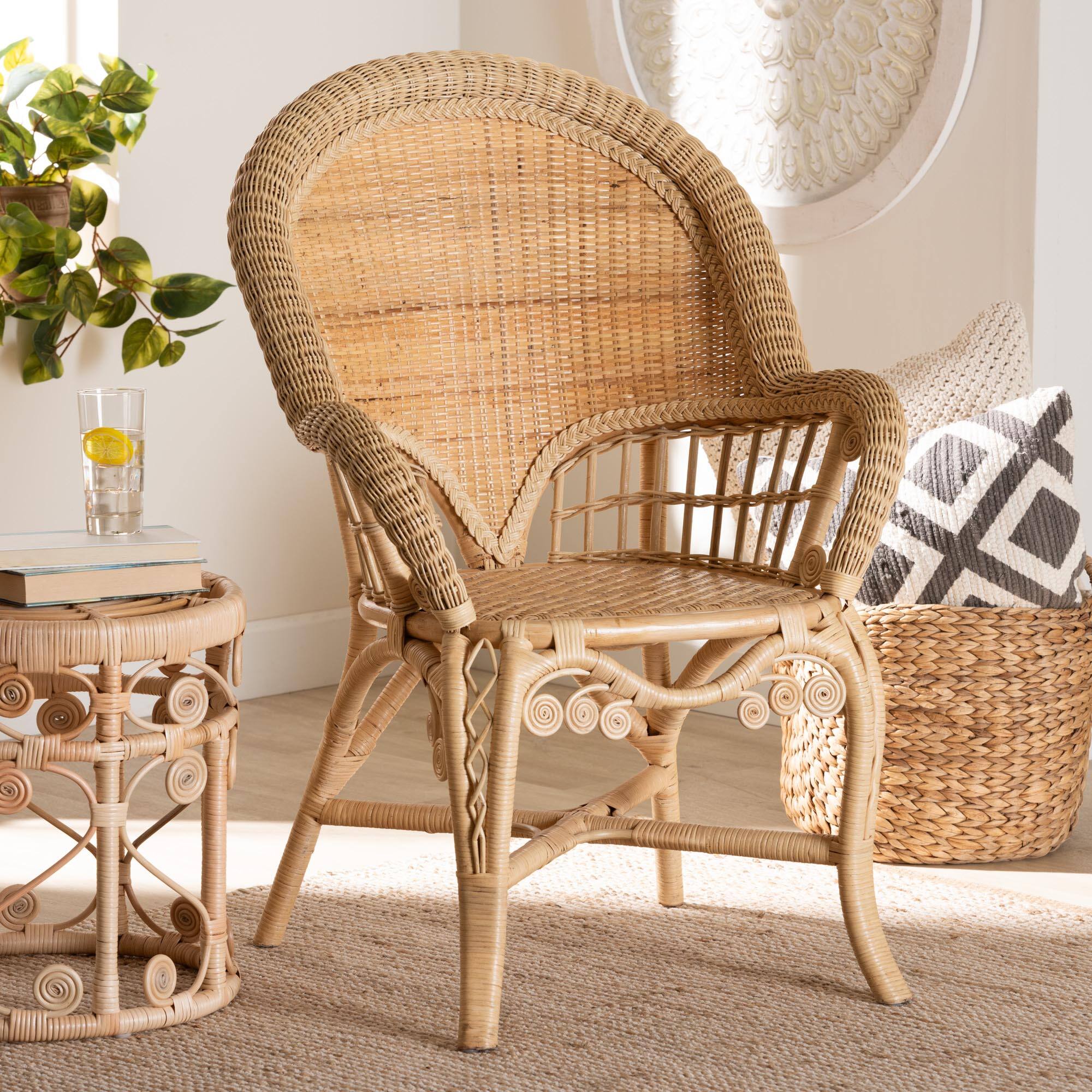 Alt View 4. bali & pari - Ratu Modern Bohemian Rattan Accent Chair - Natural Brown.