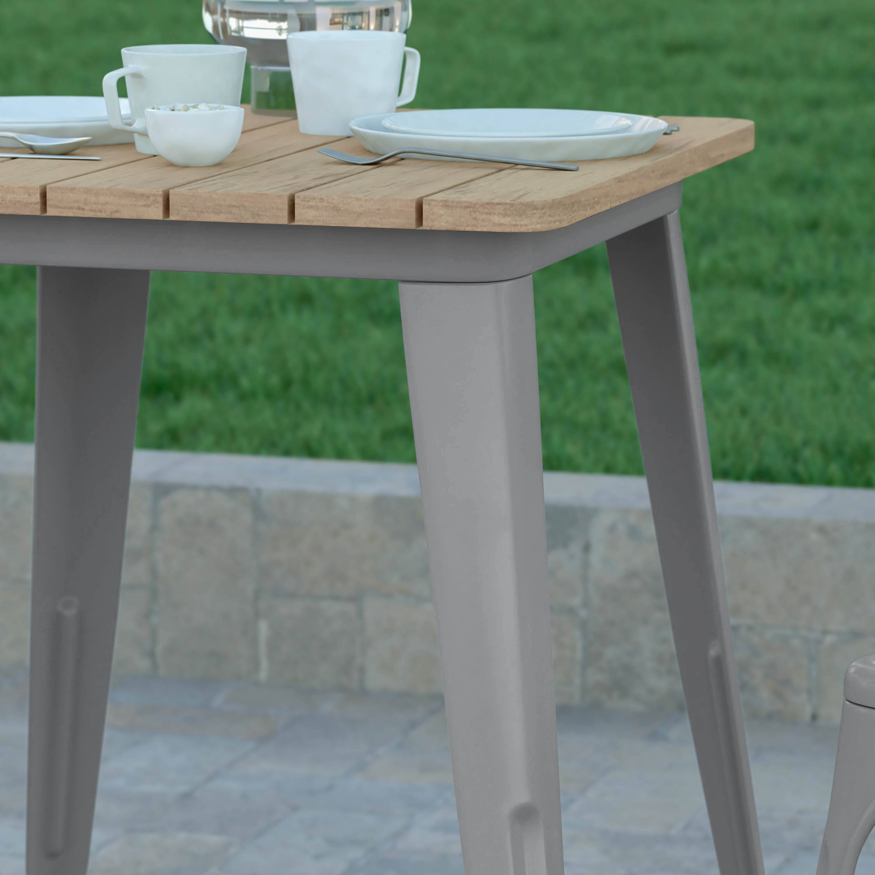 Alt View 4. Emma + Oliver - Drew Indoor/Outdoor Dining Table, 23.75" Square All Weather Poly Resin Top with Steel Base - Brown Top/Silver Frame.