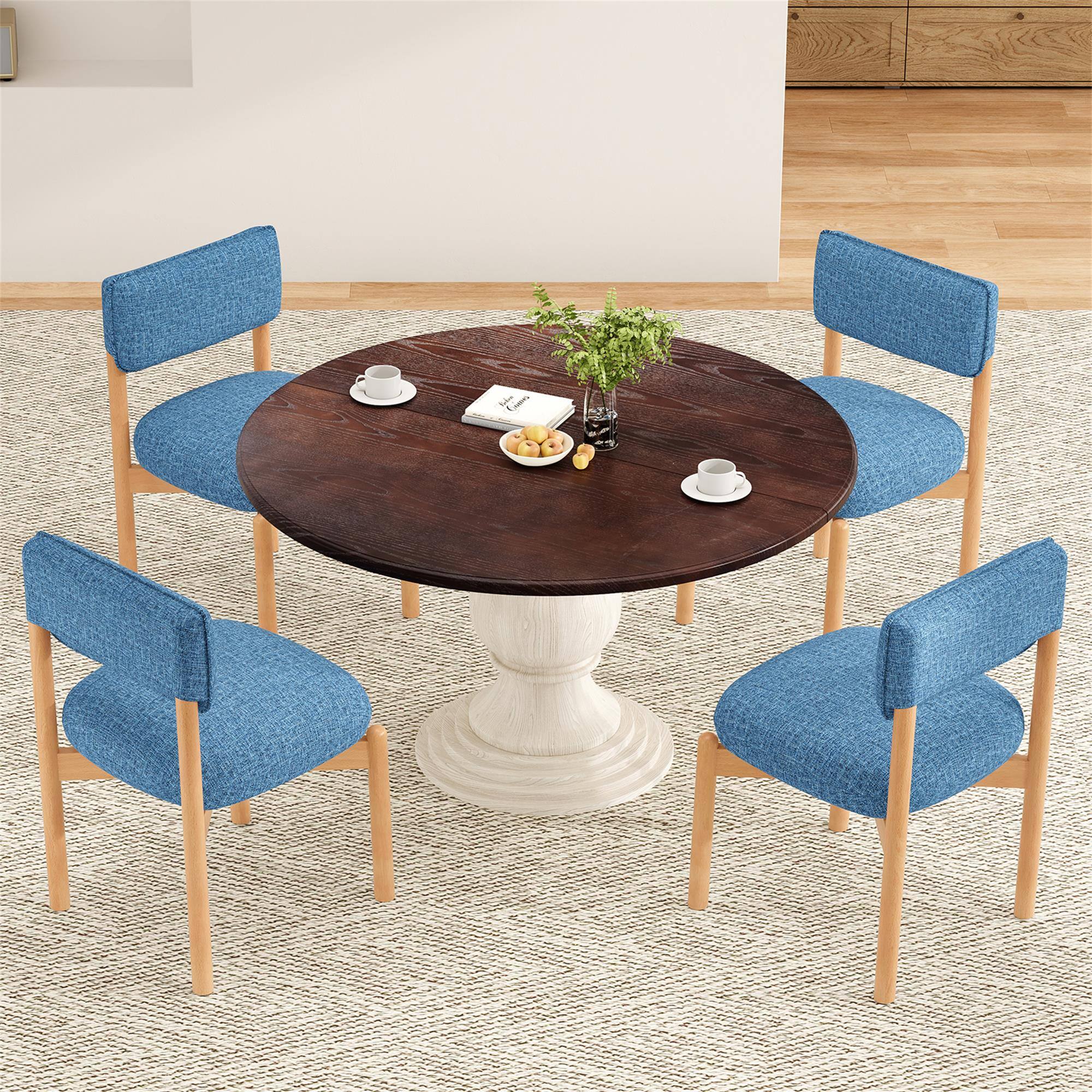 Alt View 5. Boyel Living - Modern Wooden Blended Linen Blue Dining Chair (Set of 2) - Blue.