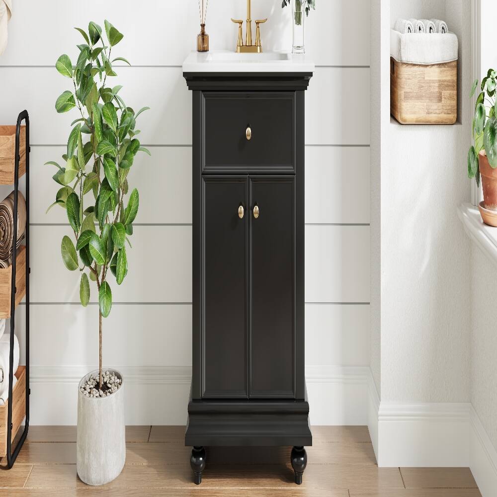 Alt View 9. Loheer - Loheer 24 inch black bathroom vanity with Ceramic Sink, Modern Bathroom Vanity with Tip-Out Drawer & Soft Close Hinges - Black.