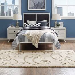 Modway - Jubilant Sprout Scrolling Vine Shag Area Rug - Creame and Beige