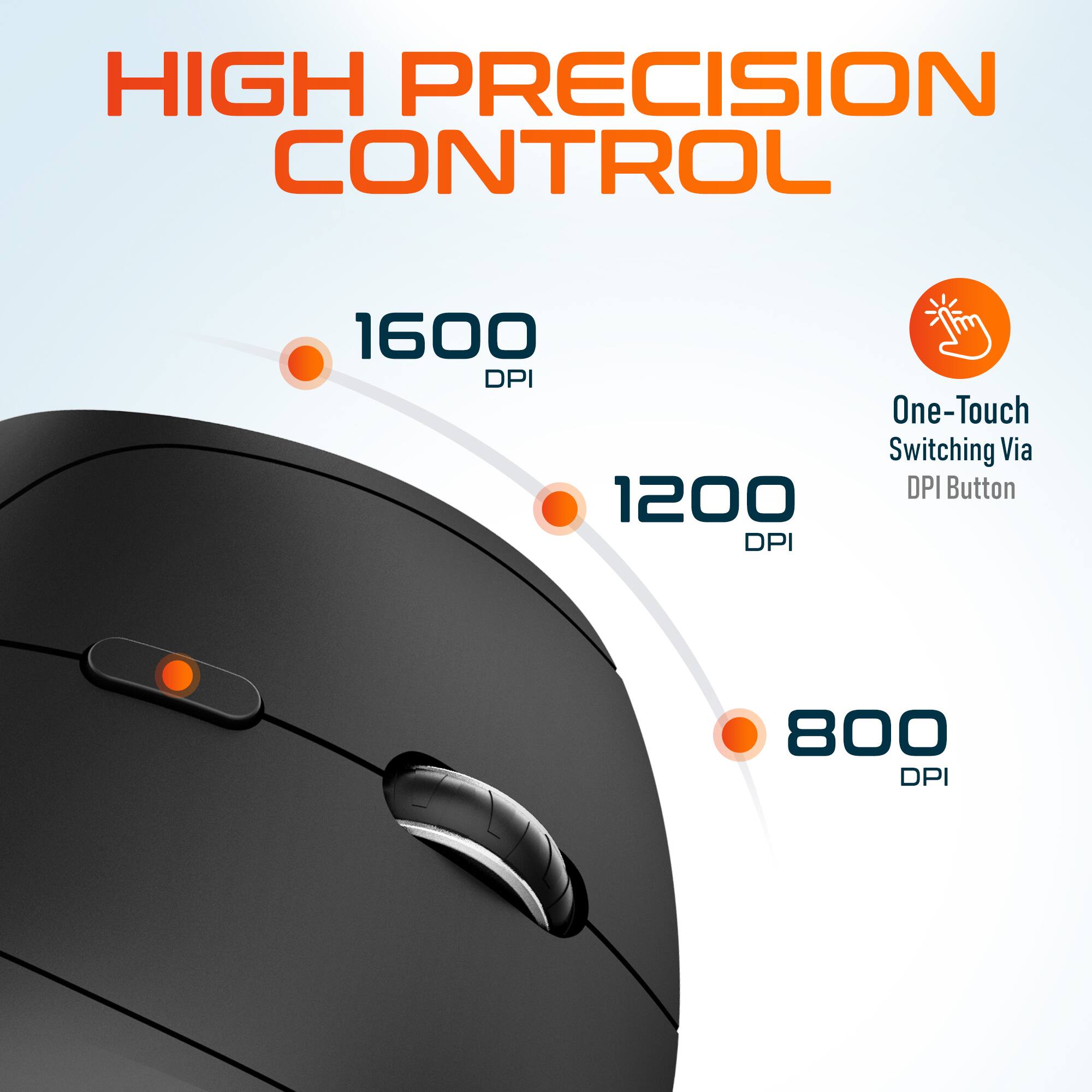 HIGH PRECISION CONTROL 1600 DPI 1200 DPI 800 DPI One-Touch Switching Via DPI Button