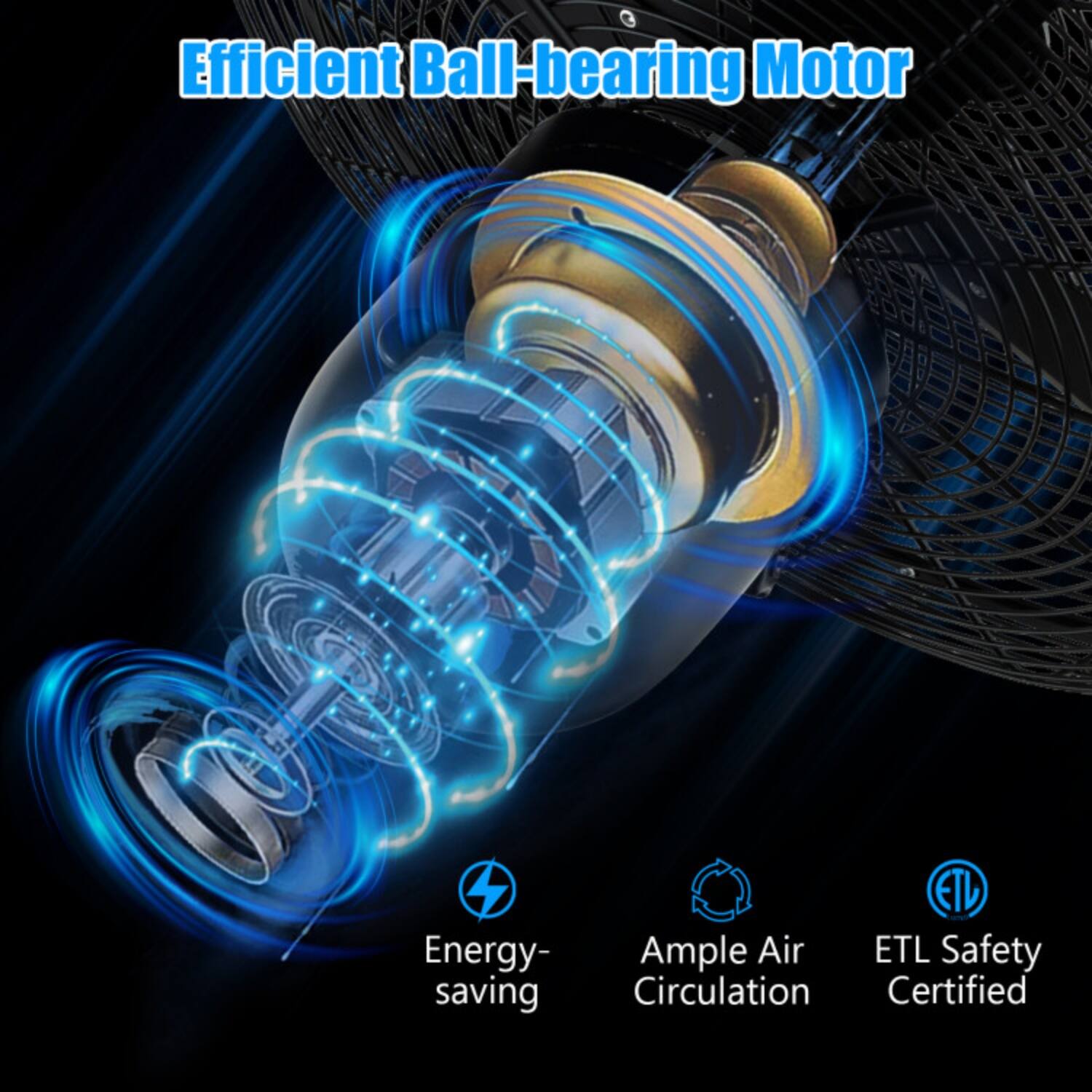Efficient Ball-bearing Motor

- Energy-saving
- Ample Air Circulation
- ETL Safety Certified