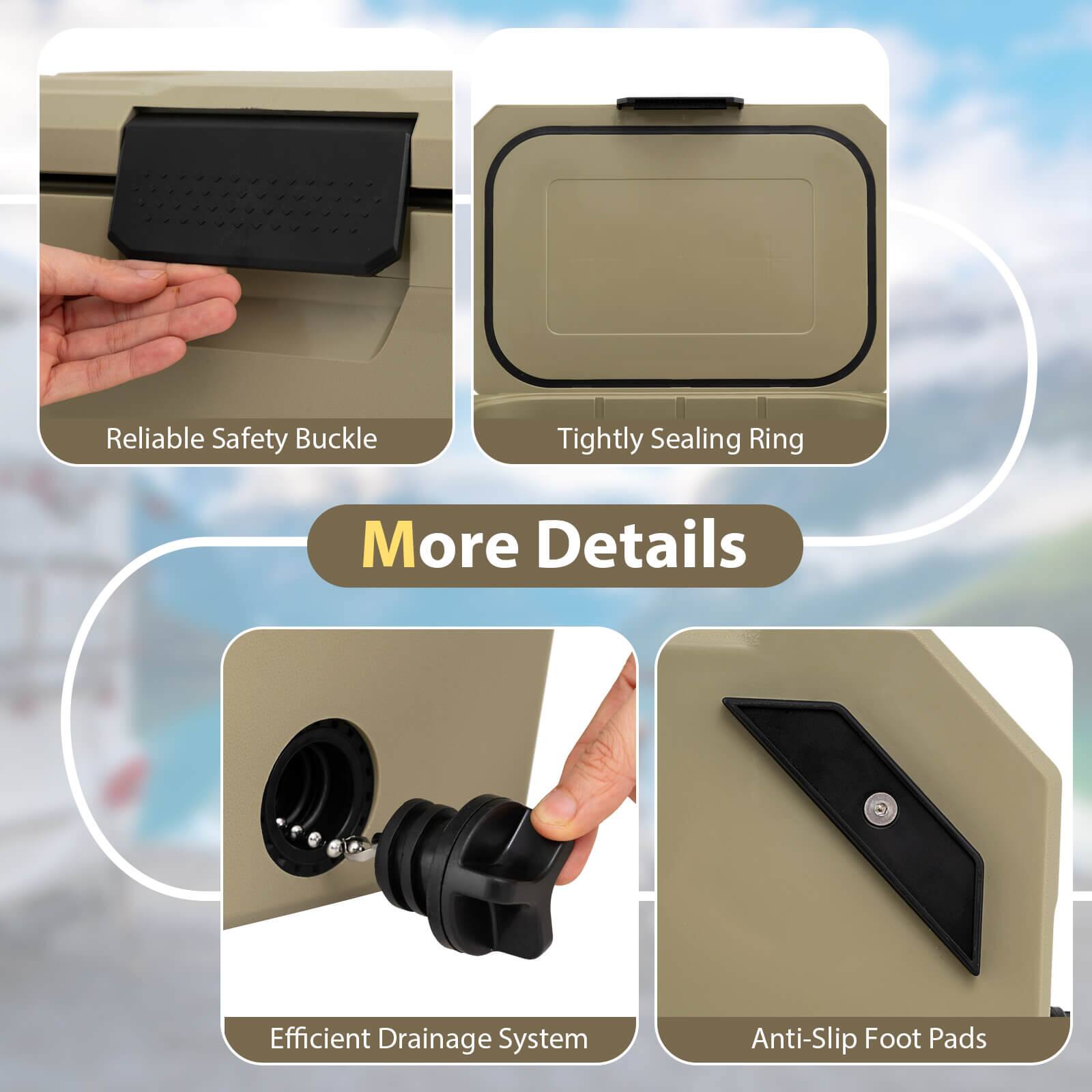 Reliable Safety Buckle  
Tightly Sealing Ring  
Efficient Drainage System  
Anti-Slip Foot Pads