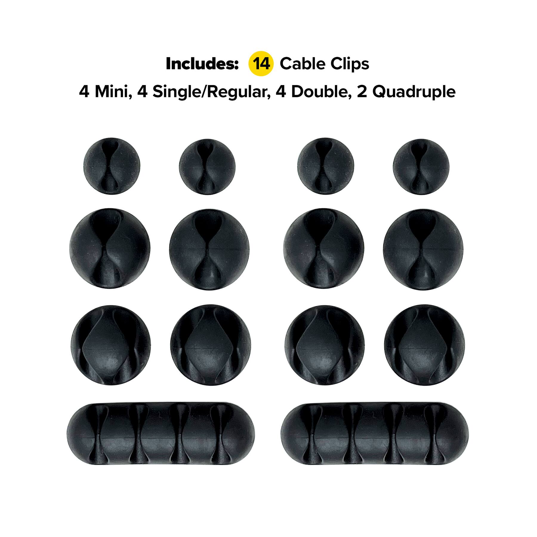 Includes: 14 Cable Clips - 4 Mini, 4 Single/Regular, 4 Double, 2 Quadruple