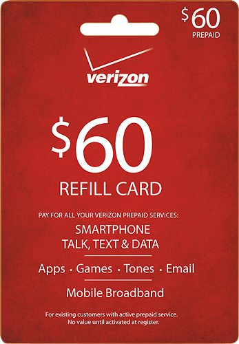 Verizon Wireless Prepaid $60 Top-Up Prepaid Card Red VERIZON 60 CARD - Best Buy