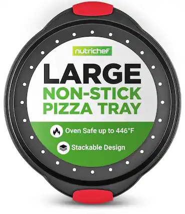 nutrichef LARGE NON-STICK PIZZA TRAY Oven Safe up to 446°F Stackable Design