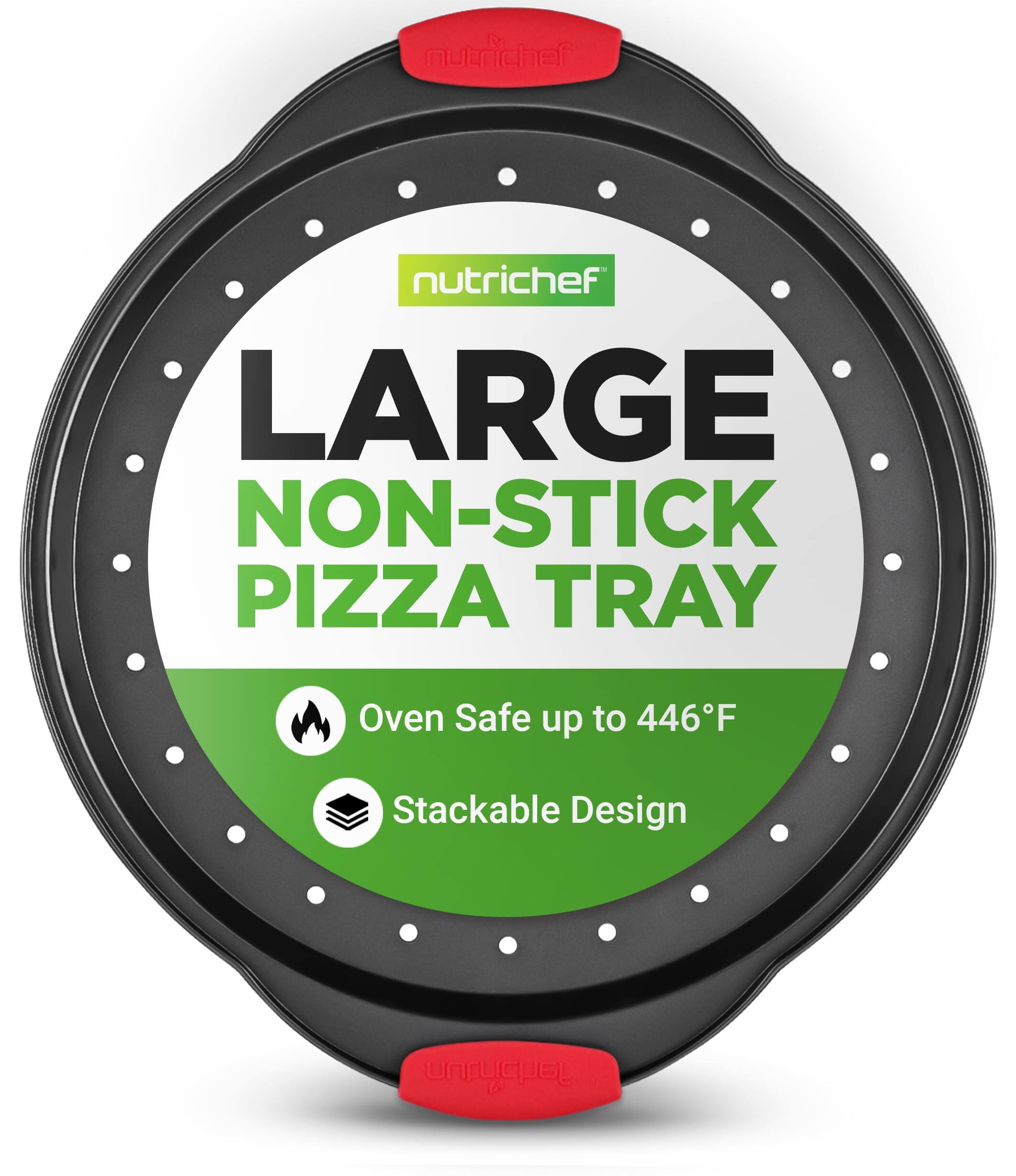 nutrichef LARGE NON-STICK PIZZA TRAY Oven Safe up to 446°F Stackable Design