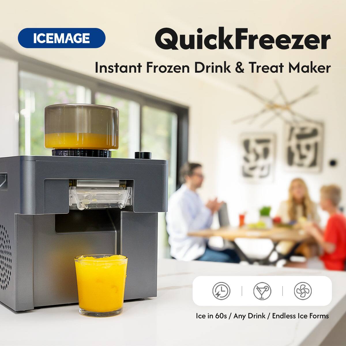 ICEMAGE QuickFreezer Instant Frozen Drink & Treat Maker  
Ice in 60s / Any Drink / Endless Ice Forms