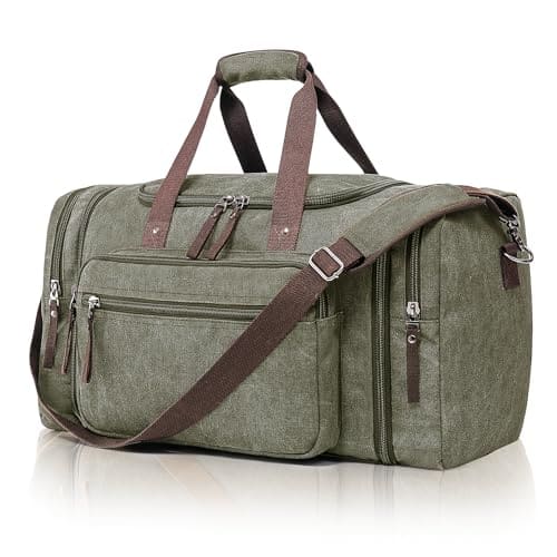 Fabibe - Large Canvas Travel Duffle Bag - Expandable to 67L Durable Weekender for Men & Women Ideal Airplanes Gym and Business - olive-67L