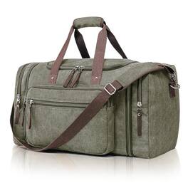 Fabibe - Large Canvas Travel Duffle Bag - Expandable to 67L Durable Weekender for Men & Women Ideal Airplanes Gym and Business - olive-67L