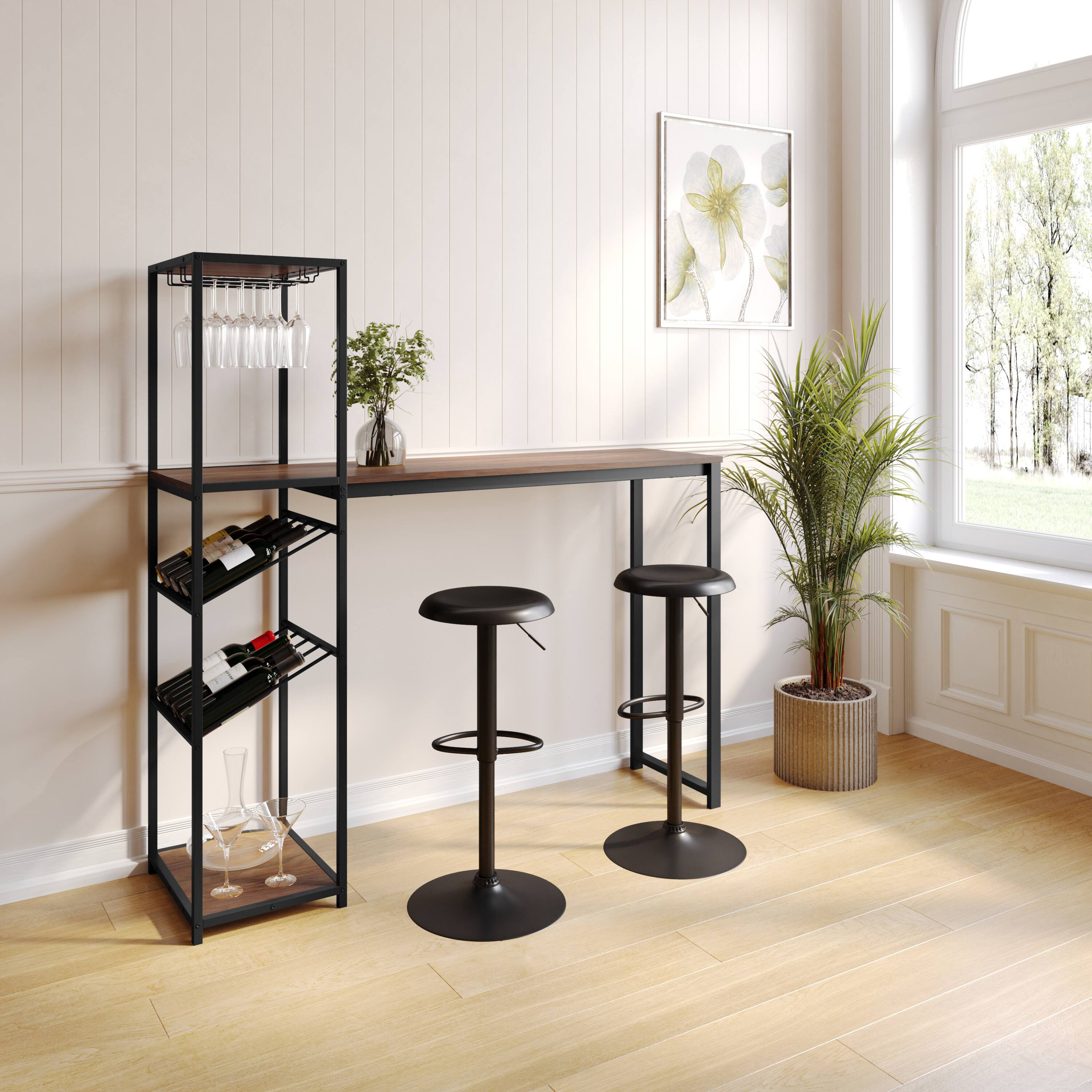Alt View 1. Flash Furniture - Jura Metal Bar and Wine Table with 2 Slanted Shelves for Bottle Storage and Hanging Glass Storage, Black Frame with Waln - Black.