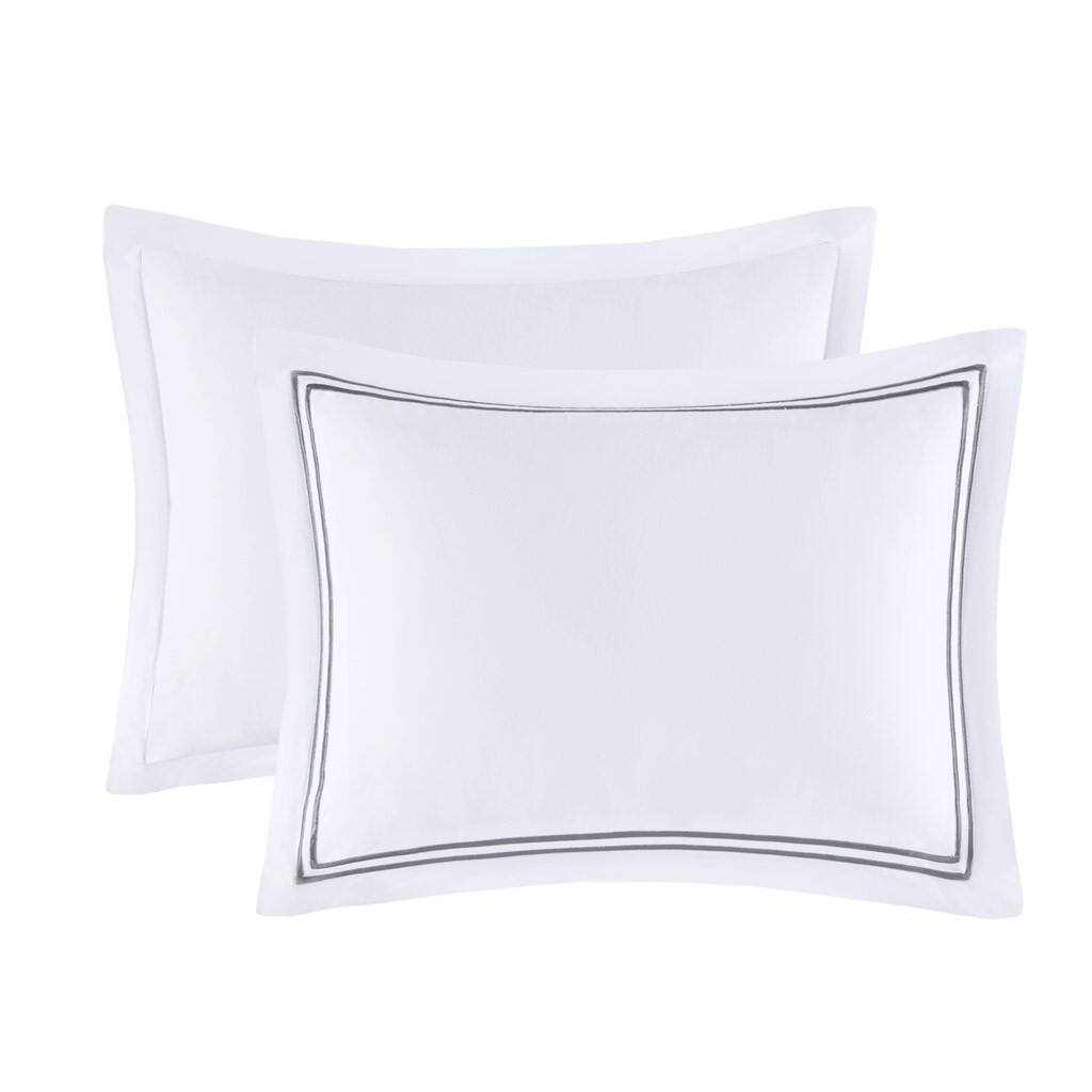 Alt View 4. Gracie Mills - Gracie Mills Mooney 500 Thread Count Embroidered Cotton Sateen Duvet Cover Set - White/Grey.