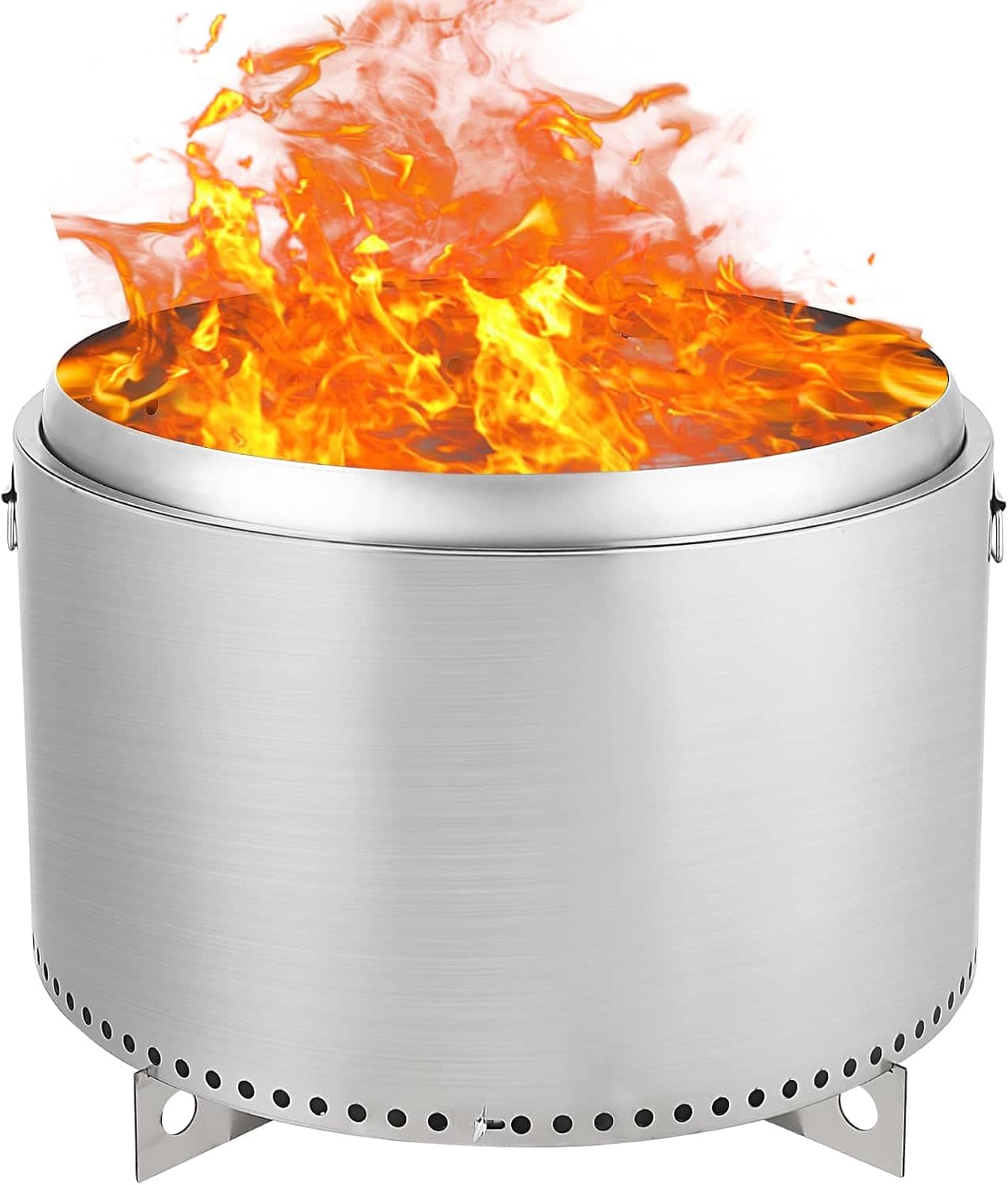 Qeetex - 27" Smokeless Fire Pit with Air Switch & Stand, Stainless Steel Firepit with Ash Pan for Patio & Camping