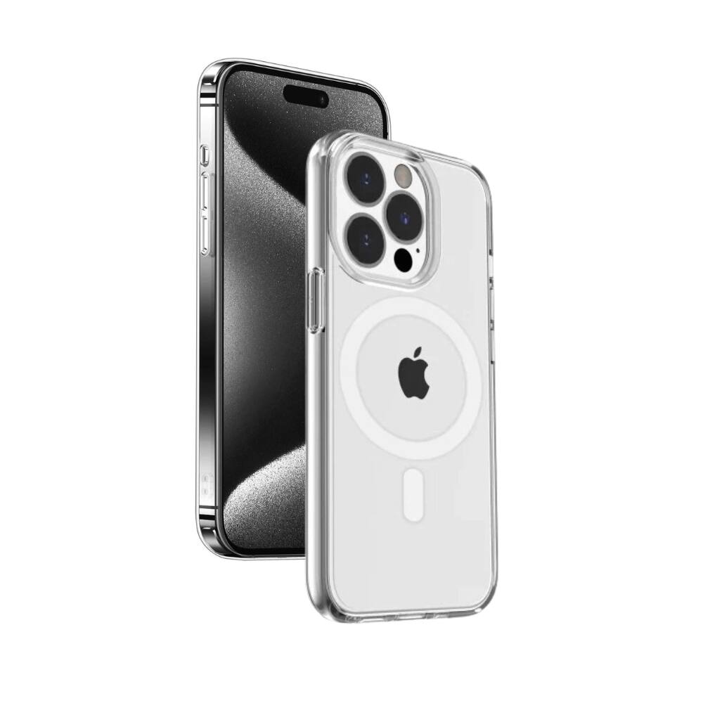 Front. Qixxronics - Magnetic Case for iPhone 15 Pro Max Cellphone Magnetic Cover Shockproof Slim Phone Case - Clear.