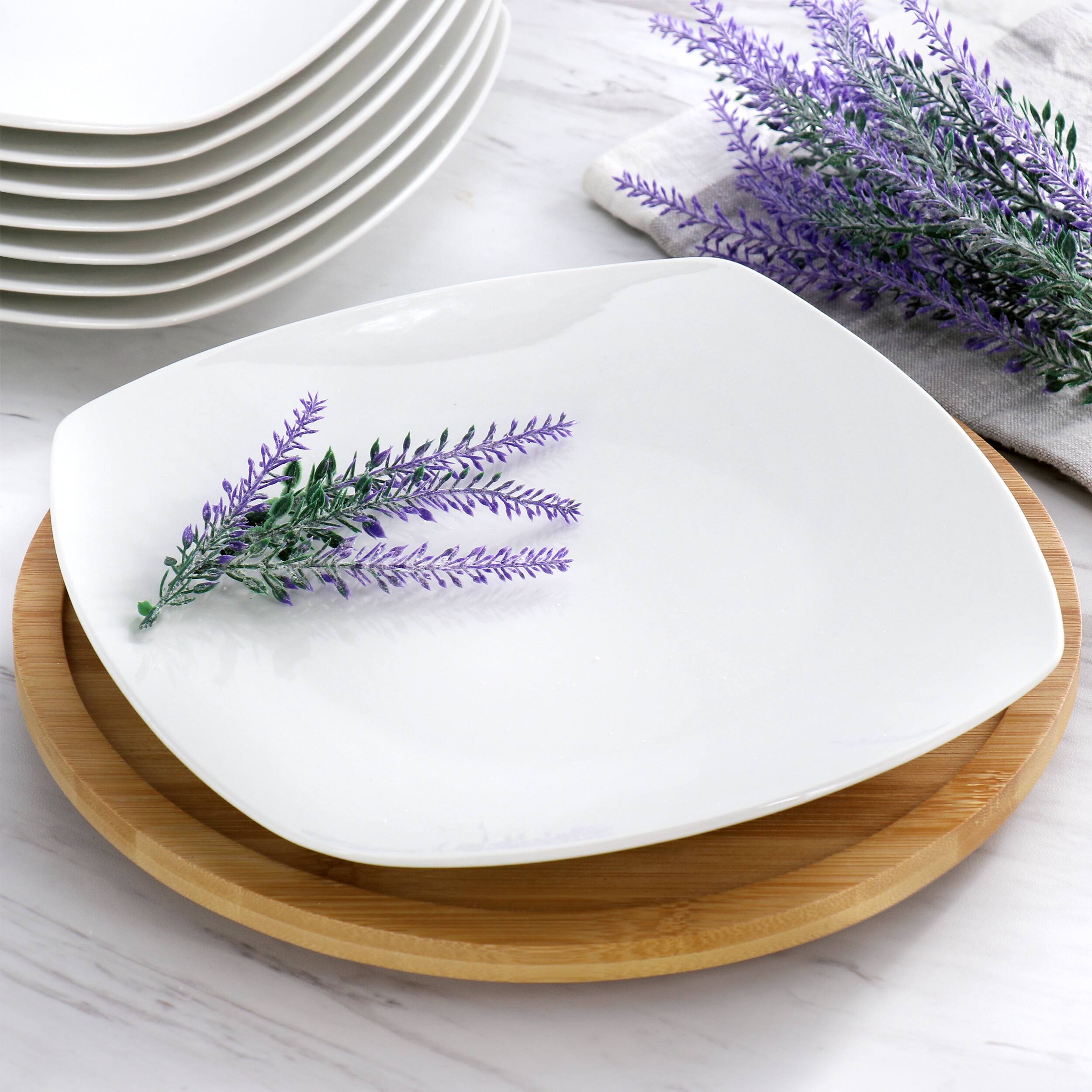 Alt View 5. Elama - Elama 12 Piece Square Porcelain Large Dinner Plates in White - White.