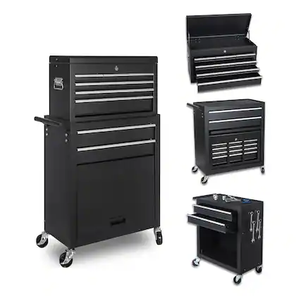 Front. Ecooso - 8-Drawer Tool Chest with Lockable Wheels, Detachable Top Box, Garage Storage Cabinet - Black.