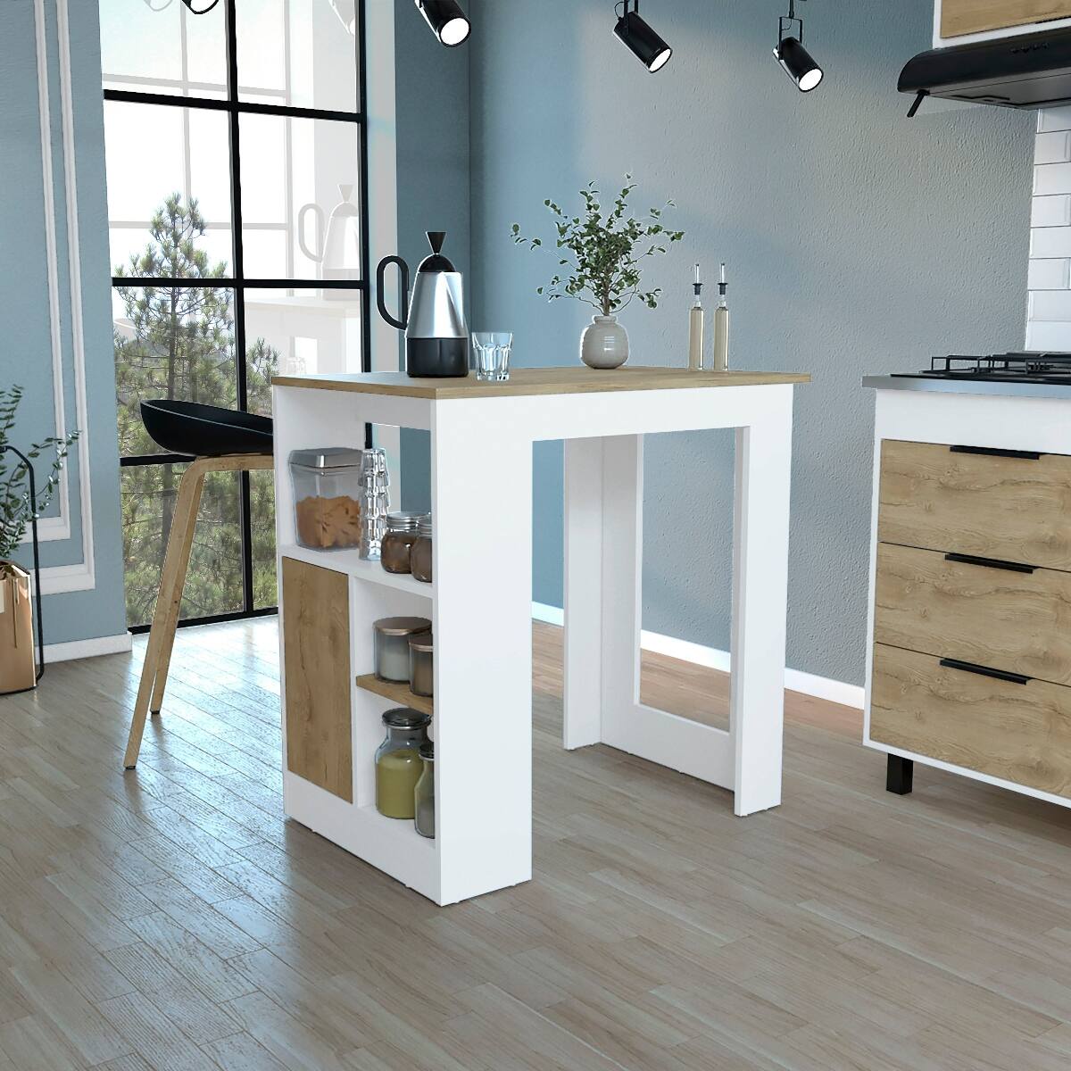 Loheer 36 inch high kitchen island with open shelves White Multicolor ...