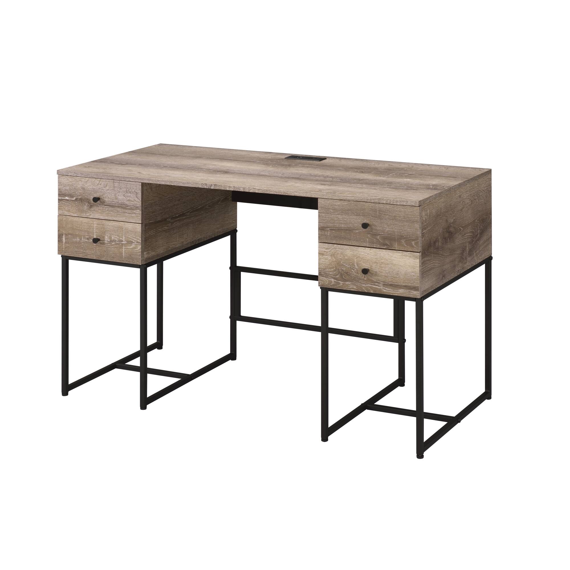Left. GOODSILO - Rustic Oak and Black Metal Writing Desk with USB Charging Port and Storage Drawers for Home Office - Oak.