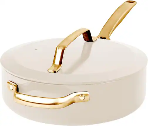 Front. Gotham Steel - Gotham Steel Modern Collection 4 Qt Cream Ceramic Nonstick Saute Pan with Lid - Cream.