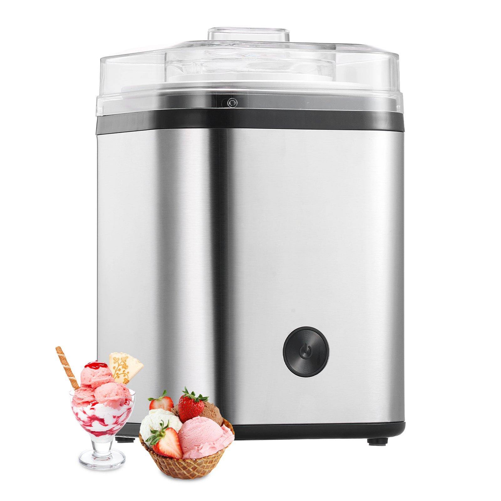 Glintex - Ice Cream Maker 2.1Qt Large Capacity Automatic Electric Machine, Easy to Clean, for Gelato & Frozen Yogurt - Silver