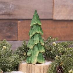 Angle. BreeBe - Wood Carved Christmas Tree Sitter 8" - Green.