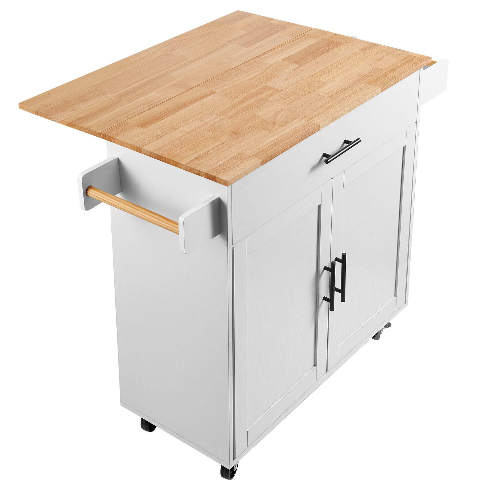 Alt View 5. VEVOR - Kitchen Island Cart with Solid Wood Top, 35.4" Width Mobile Carts with Storage Cabinet, Table with Spice Rack,Towel Rack - White.