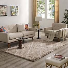Modway - Toryn Diamond Lattice Shag Area Rug - Beige and Ivory
