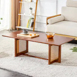 Ecooso - Chinese style log wind Imitation rattan color tea table rectangular solid wood coffee low table - Walnut