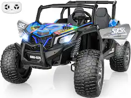 ANPABO - 24V 2 Seater XXXL Ride on Toys for Big Kids 3-14, 15" EVA Tires, Remote Control, Rainbow Lights, Shock Absorbers - Blue